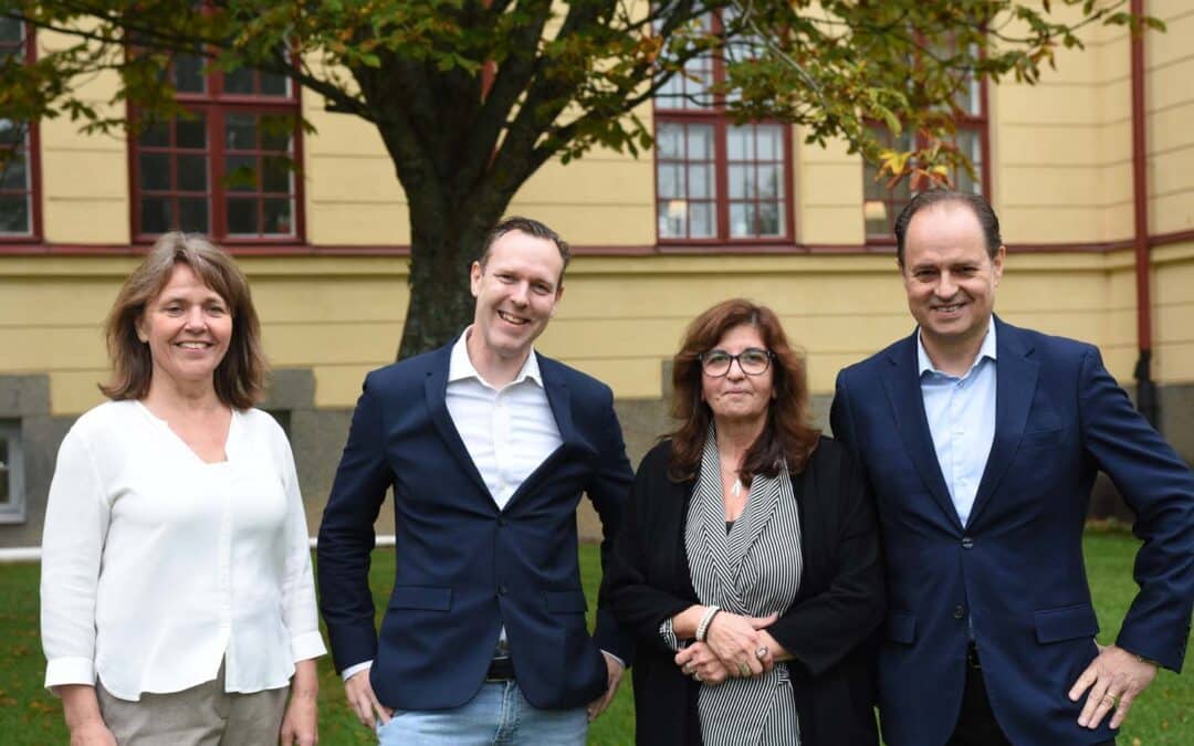 Eva-Fredriksson-CEO-A-Science-Anders-Millerhovf-CEO-CTC-together-with-Tania-Persson-Director-Business-Dev-and-Mario-Clementi-Head-of-Pharmacovigilance-A-Science